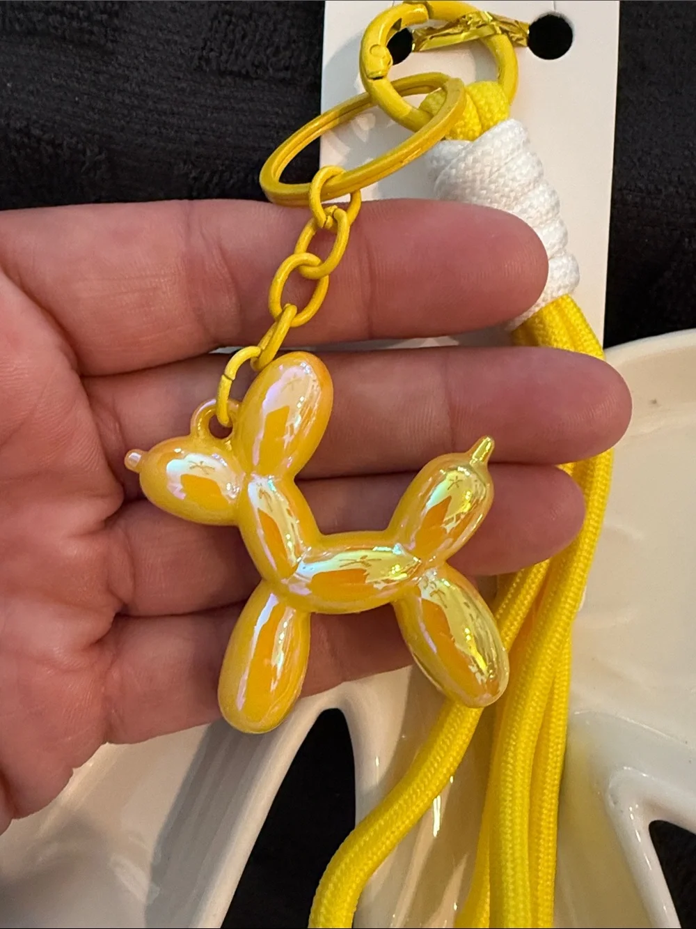 Mint Yellow Balloon Dog Key Ring with Tassel